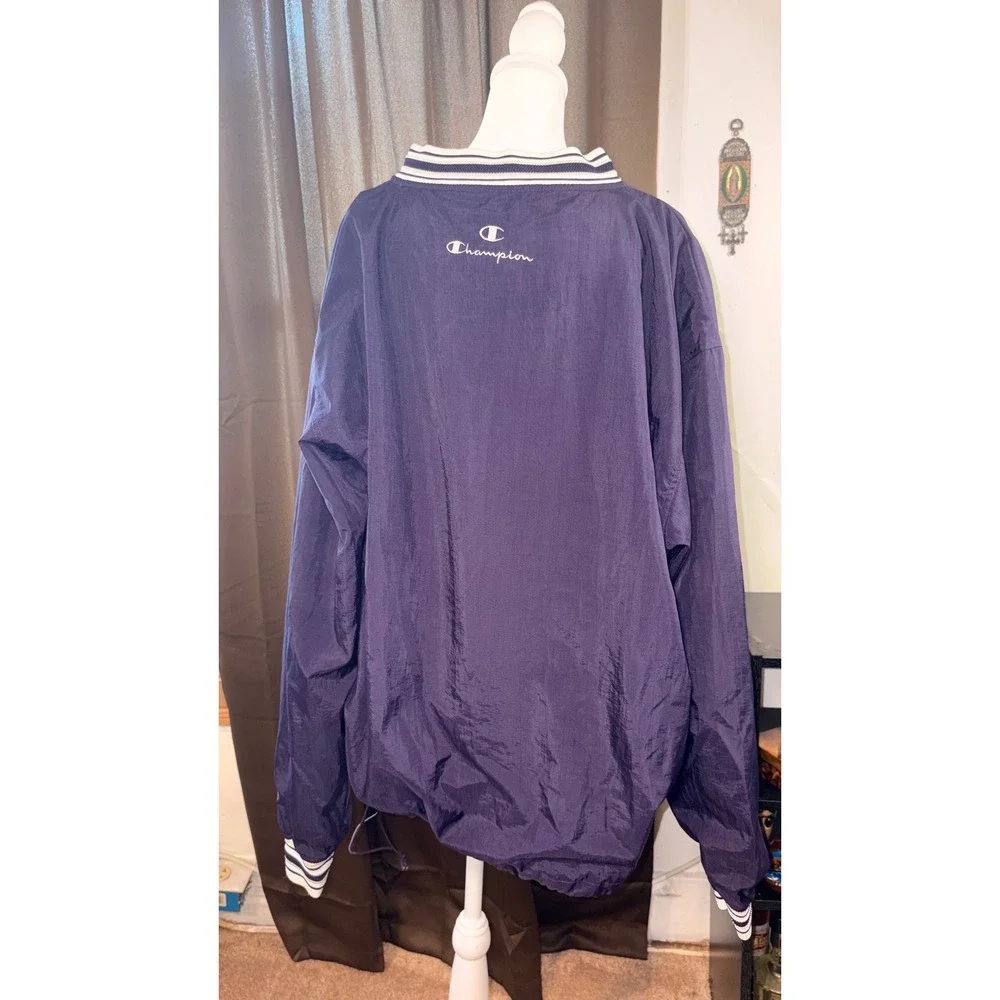 Champion XL Navy V Neck Pullover Windbreaker Jacket Nylon USA 90s - Picture 7 of 12
